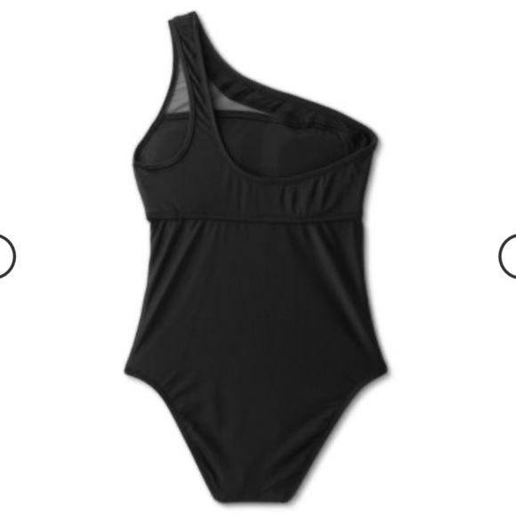Mesh Front Asymmetrical One Shoulder One Piece Swimsuit Shade & Shore Black nwt - Picture 4 of 5